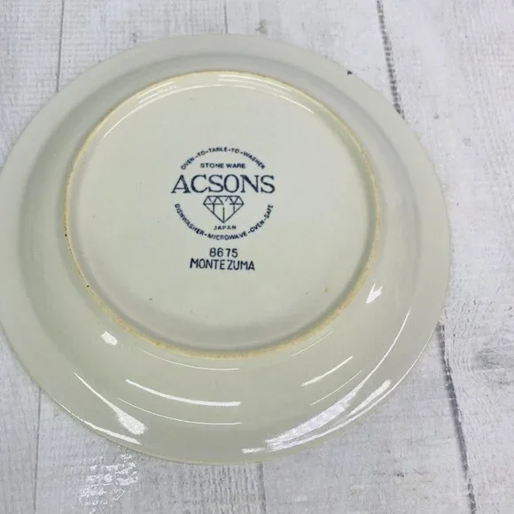Vintage Acsons MONTEZUMA 8675 Oven Safe Beige Round Stoneware Salad Plates Set 4